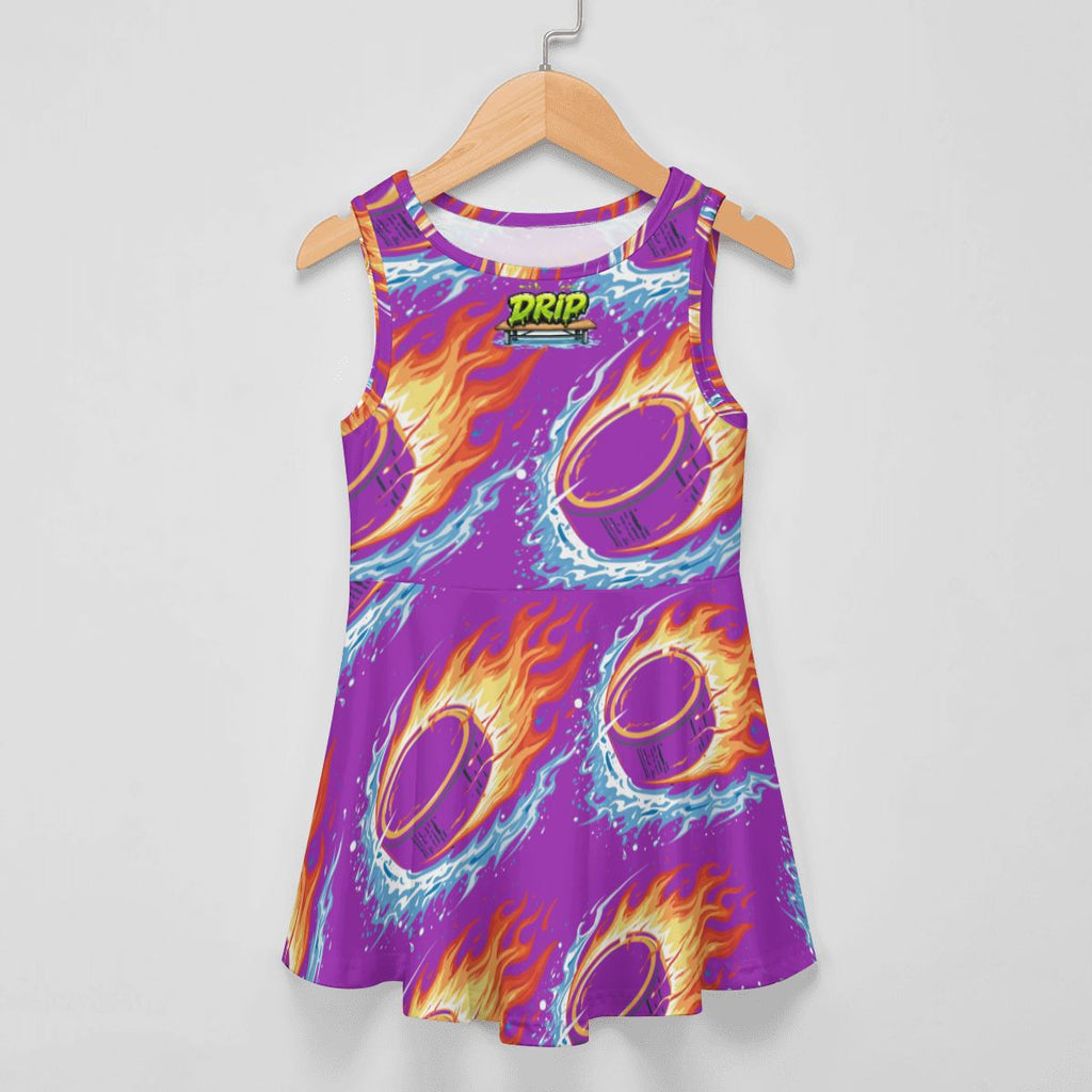 Girl's Game Day Dress - Flamin Hockey Pucks Purple