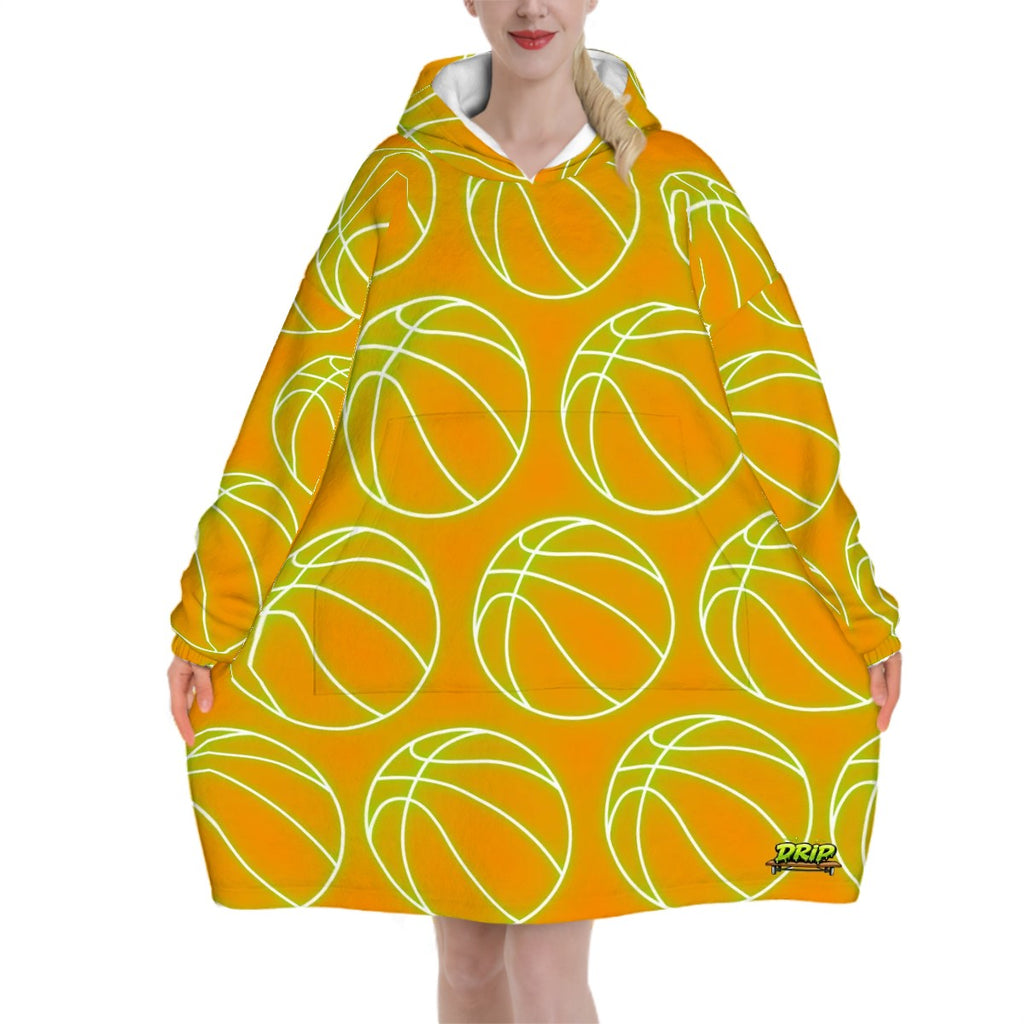 Adult Blanket Sweatshirt - Neon Basketballs Orange