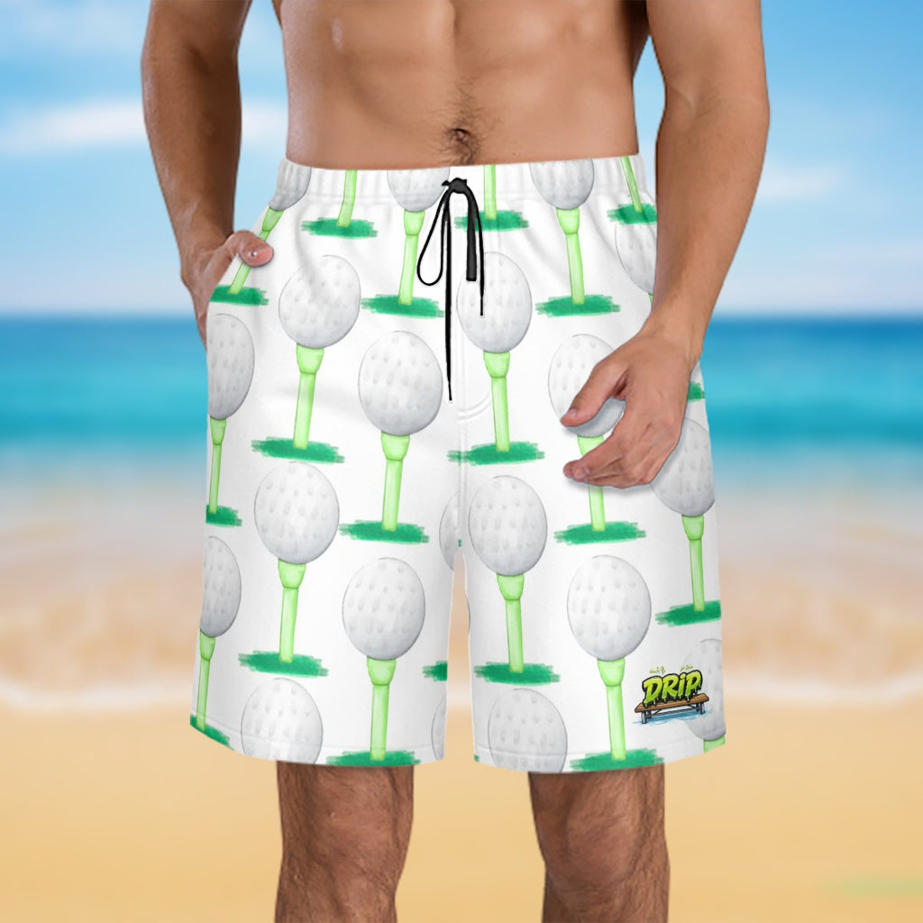 Men/Teen Swim Shorts - Golf Ball and Tee White