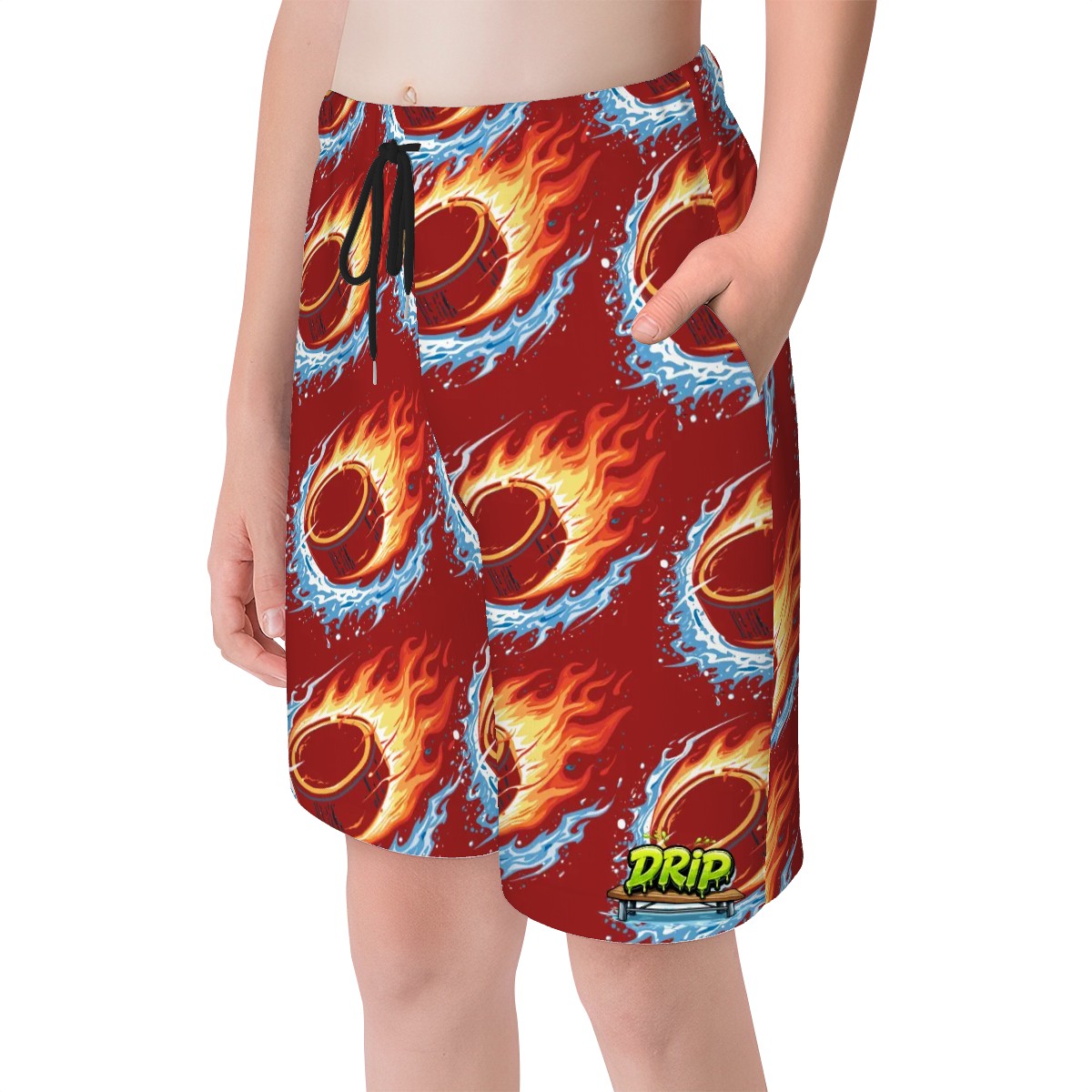 Youth Swim Shorts - Flamin Hockey Pucks Classic Red