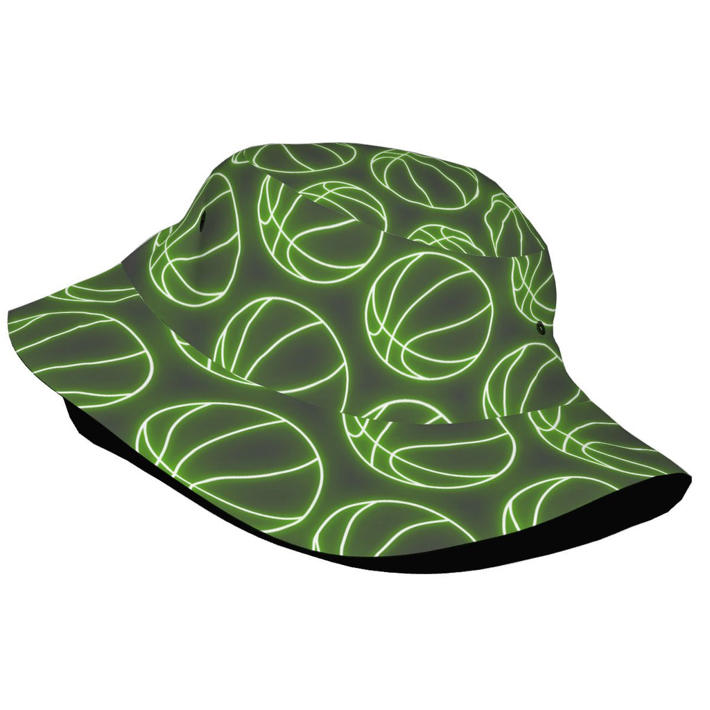 Drip Bucket Hat - Neon Green Basketballs Charcoal