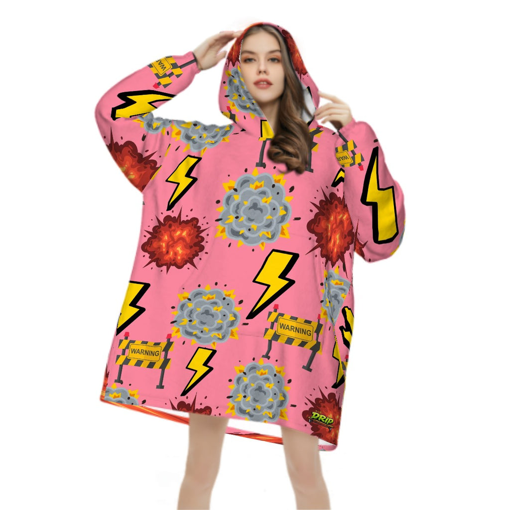 Adult Blanket Sweatshirt - I Come With a Warning Label Pink