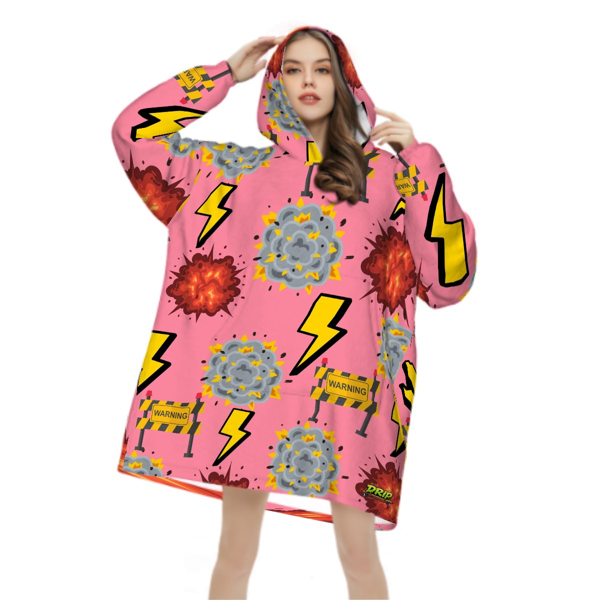 Adult Blanket Sweatshirt - I Come With a Warning Label Pink