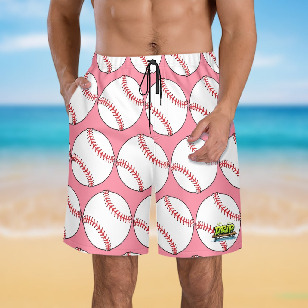 Men/Teen Swim Shorts - Classic Baseball Pink