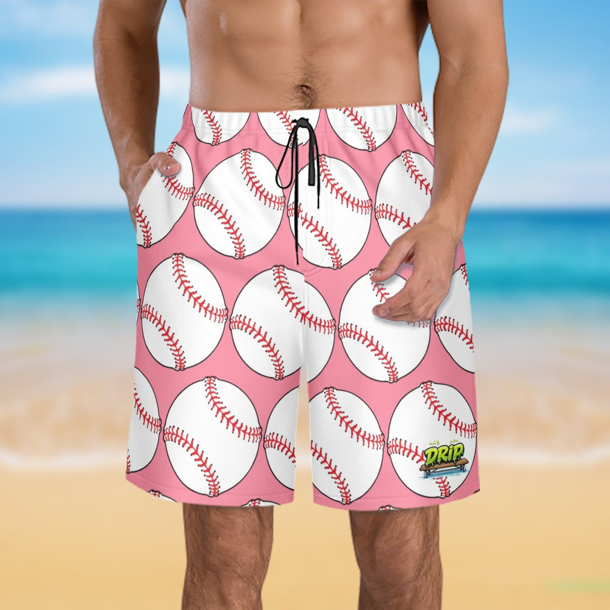 Men/Teen Swim Shorts - Classic Baseball Pink