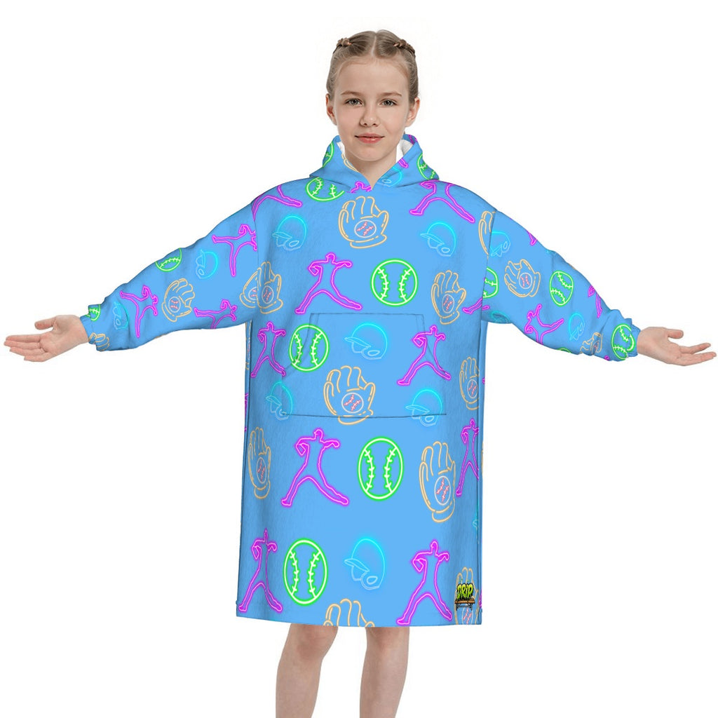 Youth Blanket Sweatshirt - Sky Blue Neon Lights
