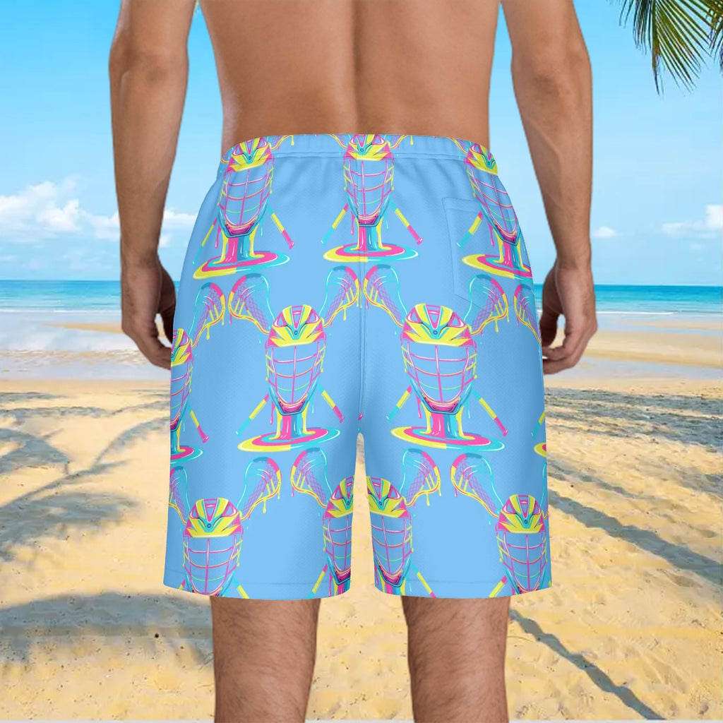 Men/Teen Swim Shorts - Lacrosse Rainbow Drip Sky Blue