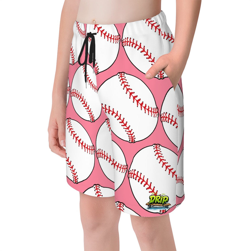 Youth Swim Shorts - Classic Baseball Pink