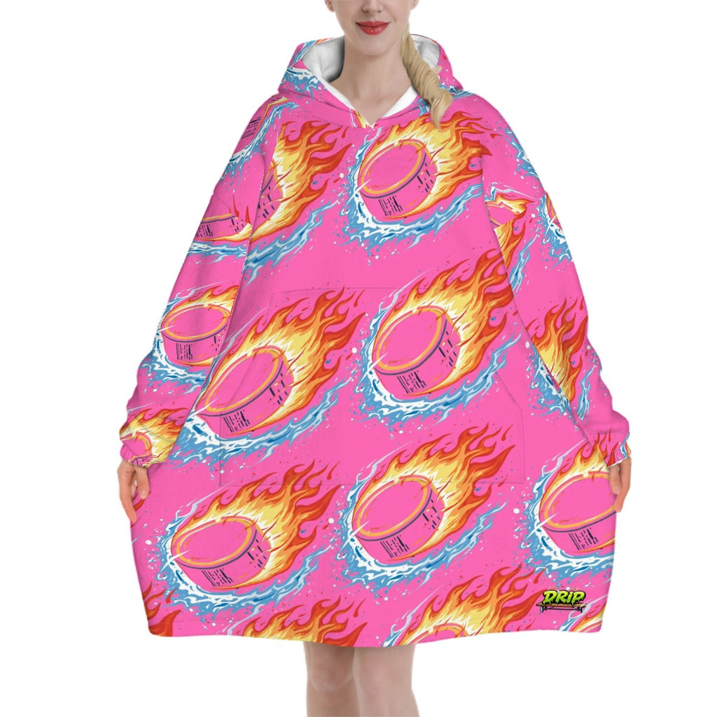 Adult Blanket Sweatshirt - Flamin Hockey Pucks Hot Pink