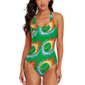 Cross-Back One Piece Swimsuit Women - Flamin Hockey Pucks Classic Green
