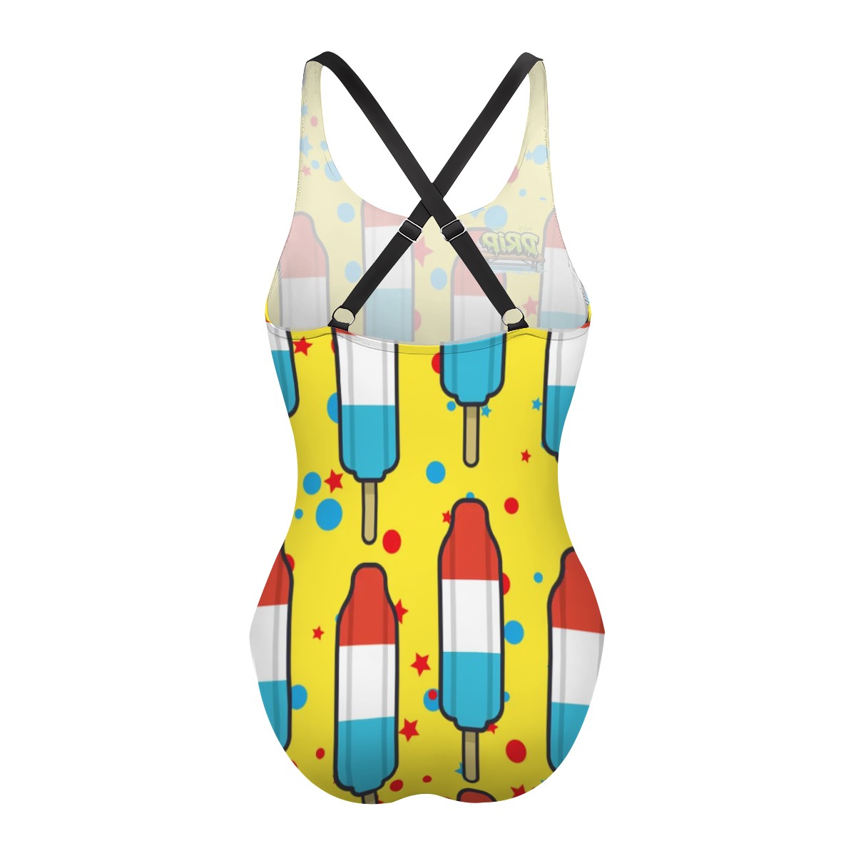 Cross-Back One Piece Swimsuit Women - Red White and Blue Pop Yellow
