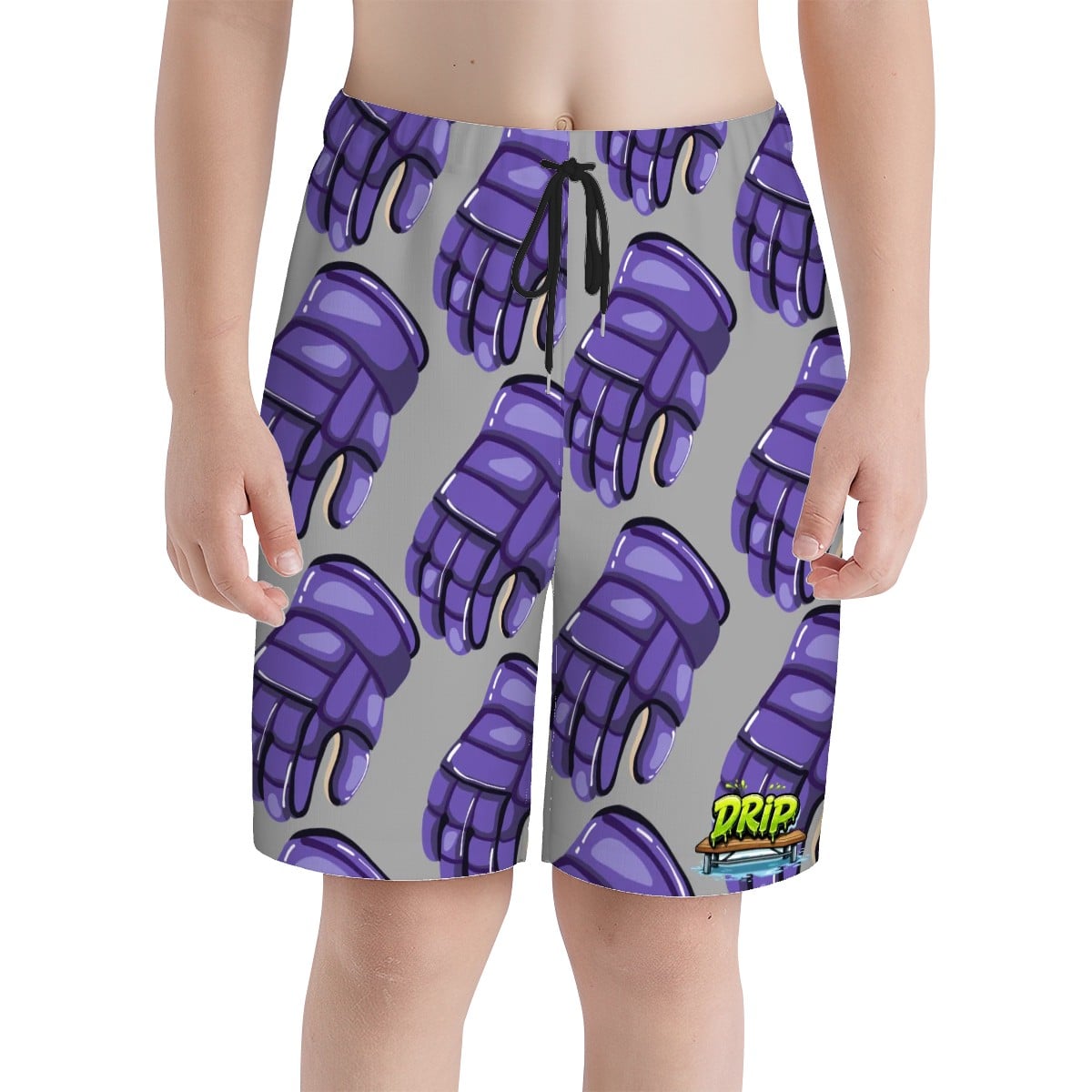 Youth Swim Shorts - Purple Hockey Gloves Grey