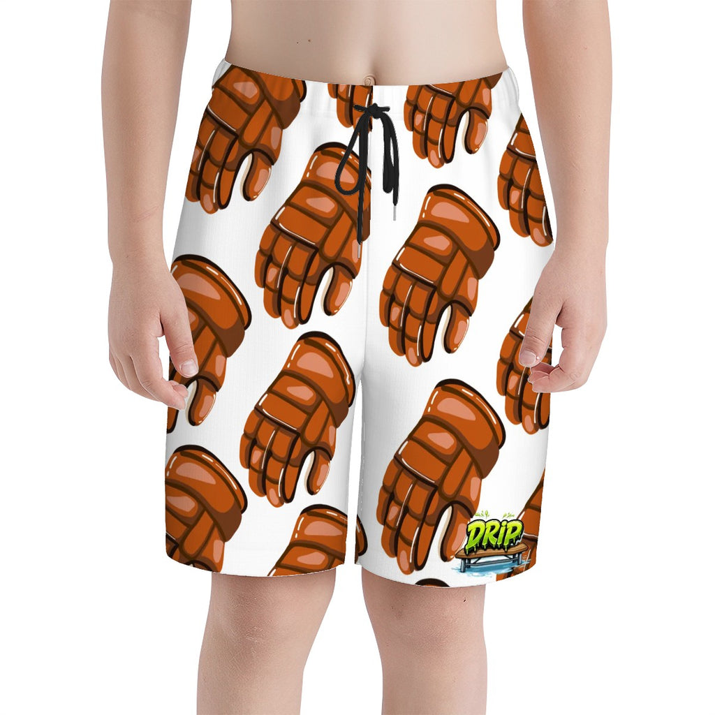 Youth Swim Shorts - Orange Hockey Gloves White