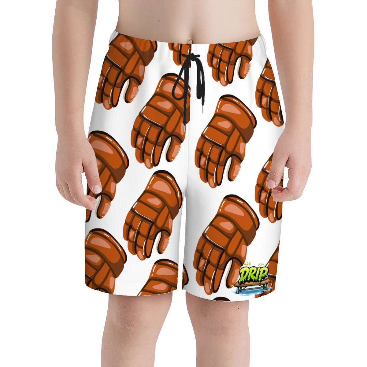 Youth Swim Shorts - Orange Hockey Gloves White