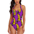 Cross-Back One Piece Swimsuit Women - Bananas about Hockey Purple