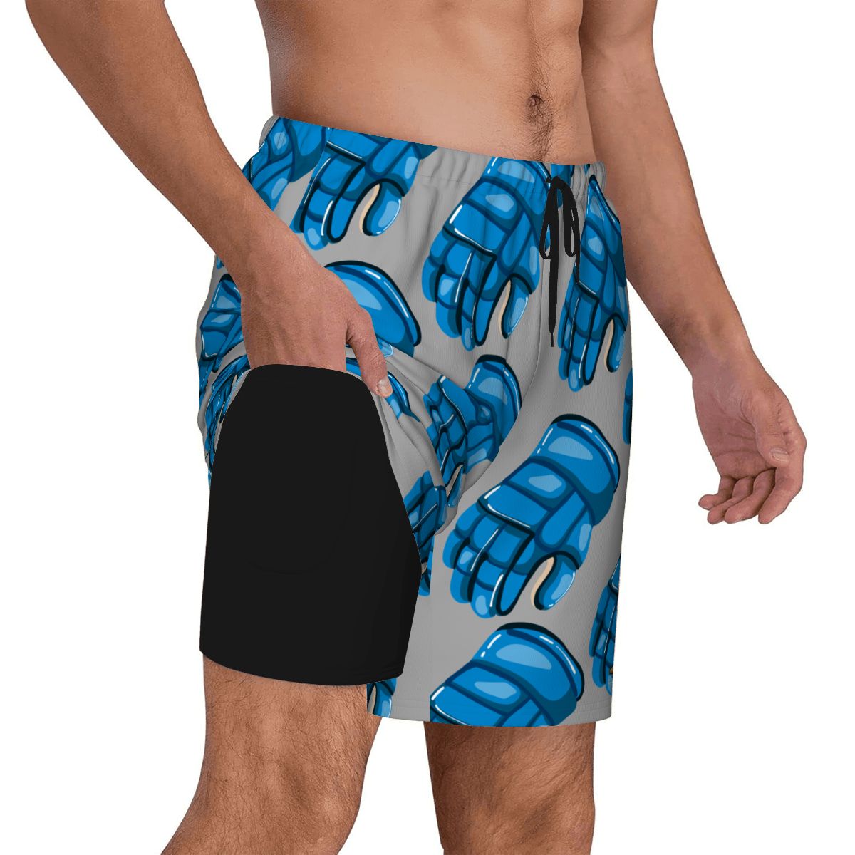 W2W Pro Mesh Hybrid Shorts - Blue Hockey Gloves Grey