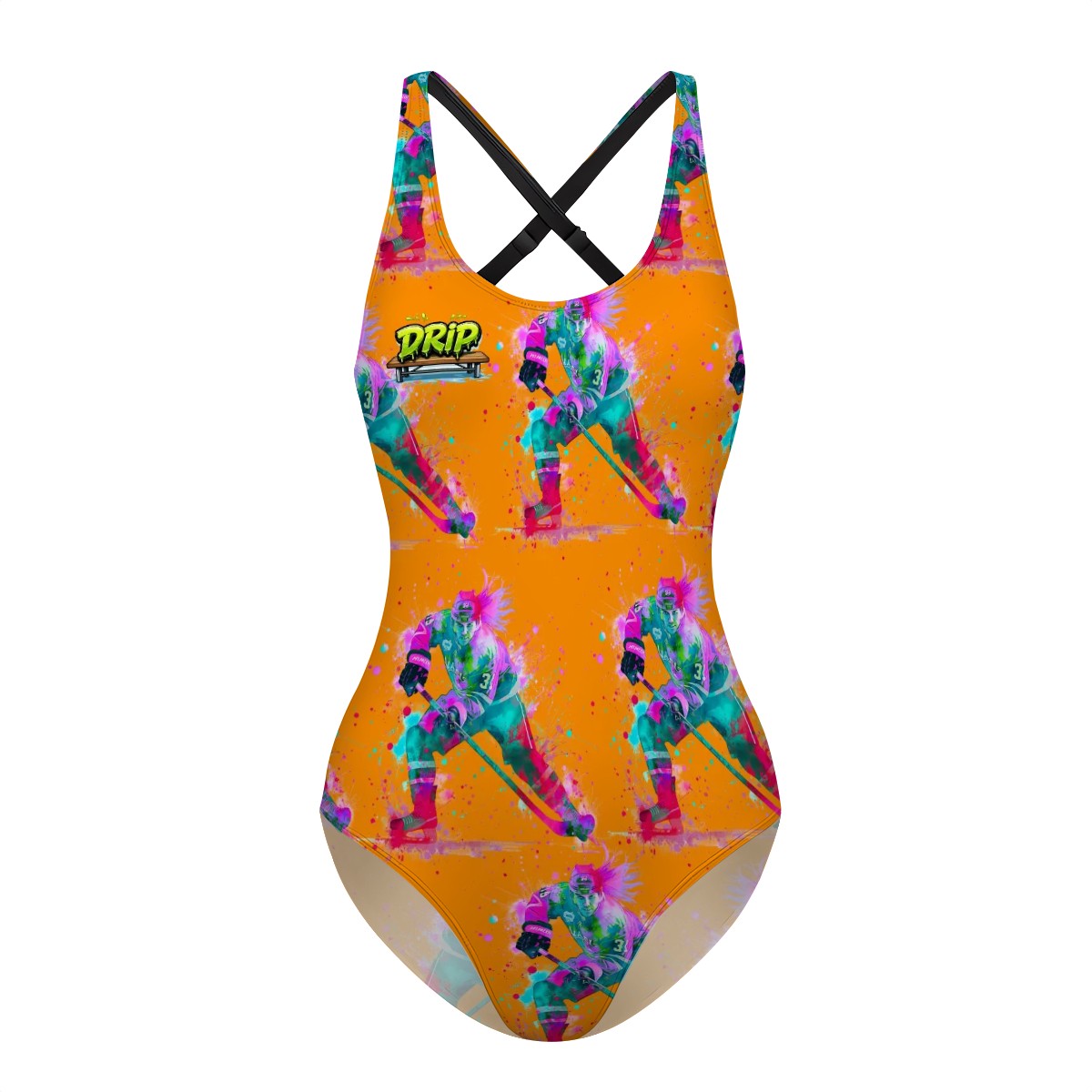 Cross-Back One Piece Swimsuit Women - Hockey Drip Flo Dark Orange