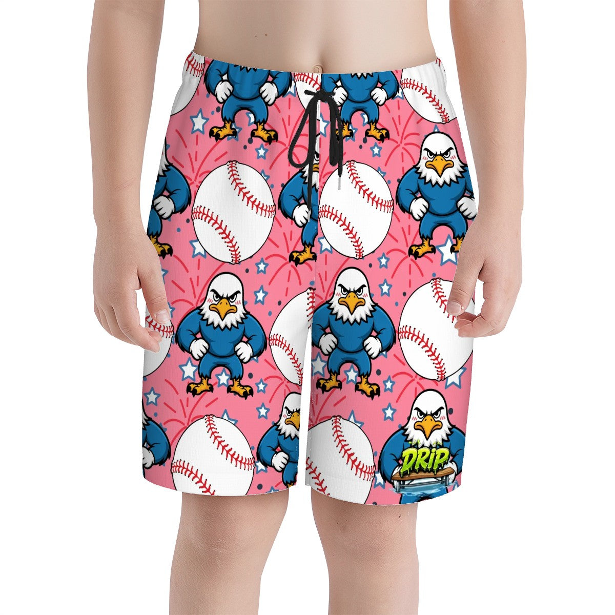 Youth Swim Shorts - Stars and Strikes Pink