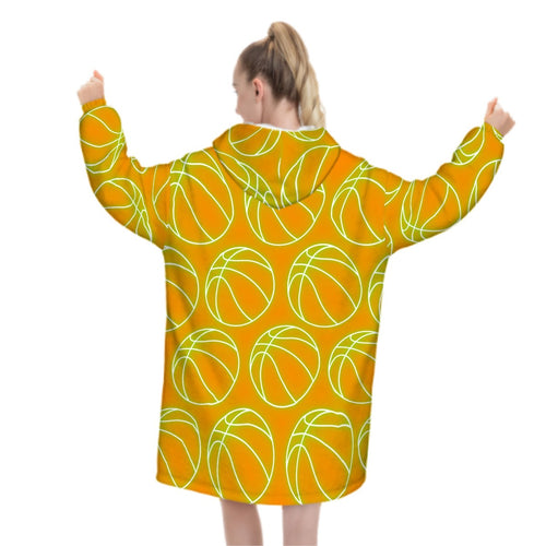 Adult Blanket Sweatshirt - Neon Basketballs Orange