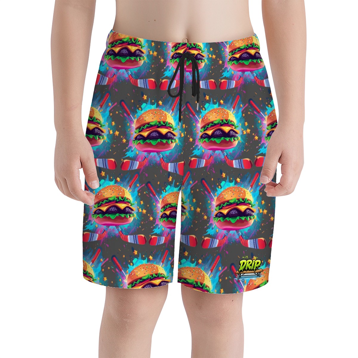 Youth Swim Shorts - Cheeseburger and Hockey Sauce Charcoal