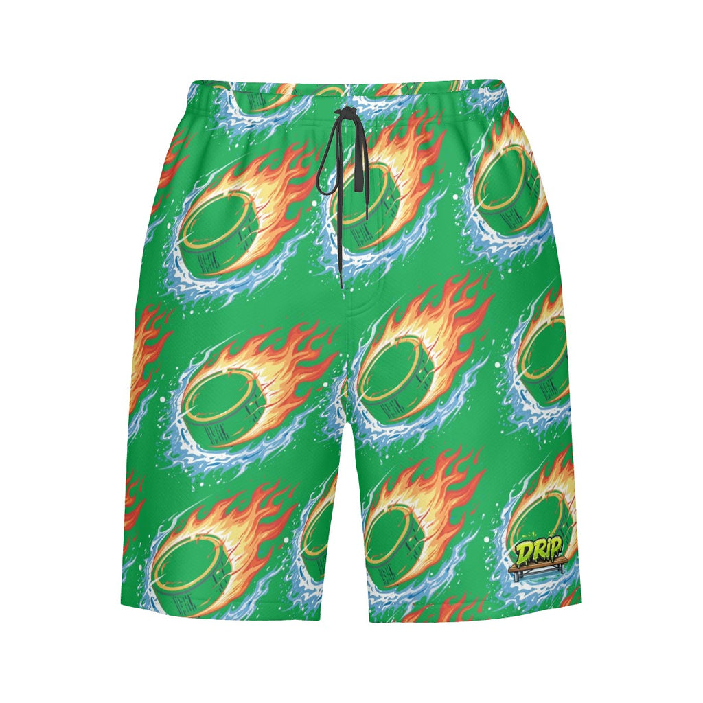 Men/Teen Swim Shorts - Flamin Hockey Pucks Green