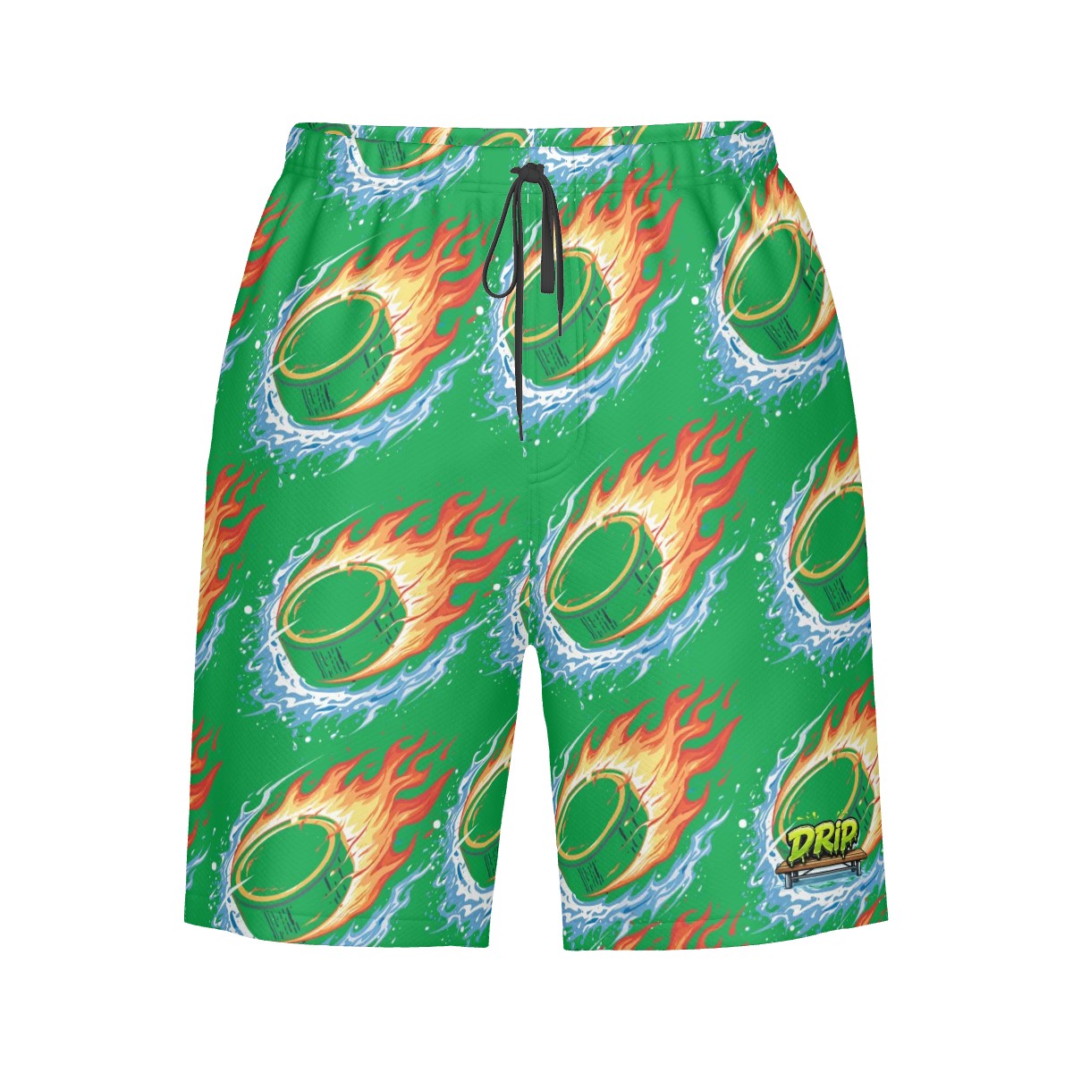 Men/Teen Swim Shorts - Flamin Hockey Pucks Green