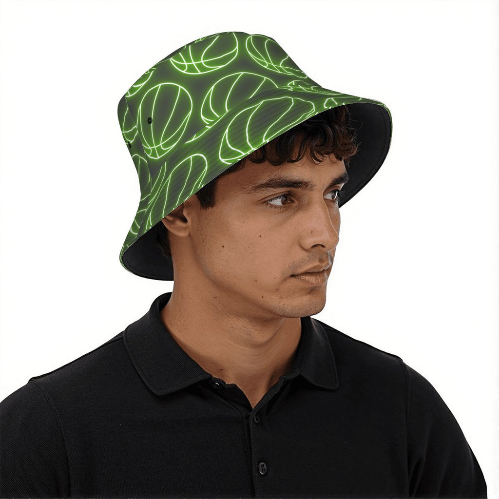 Drip Bucket Hat - Neon Green Basketballs Charcoal
