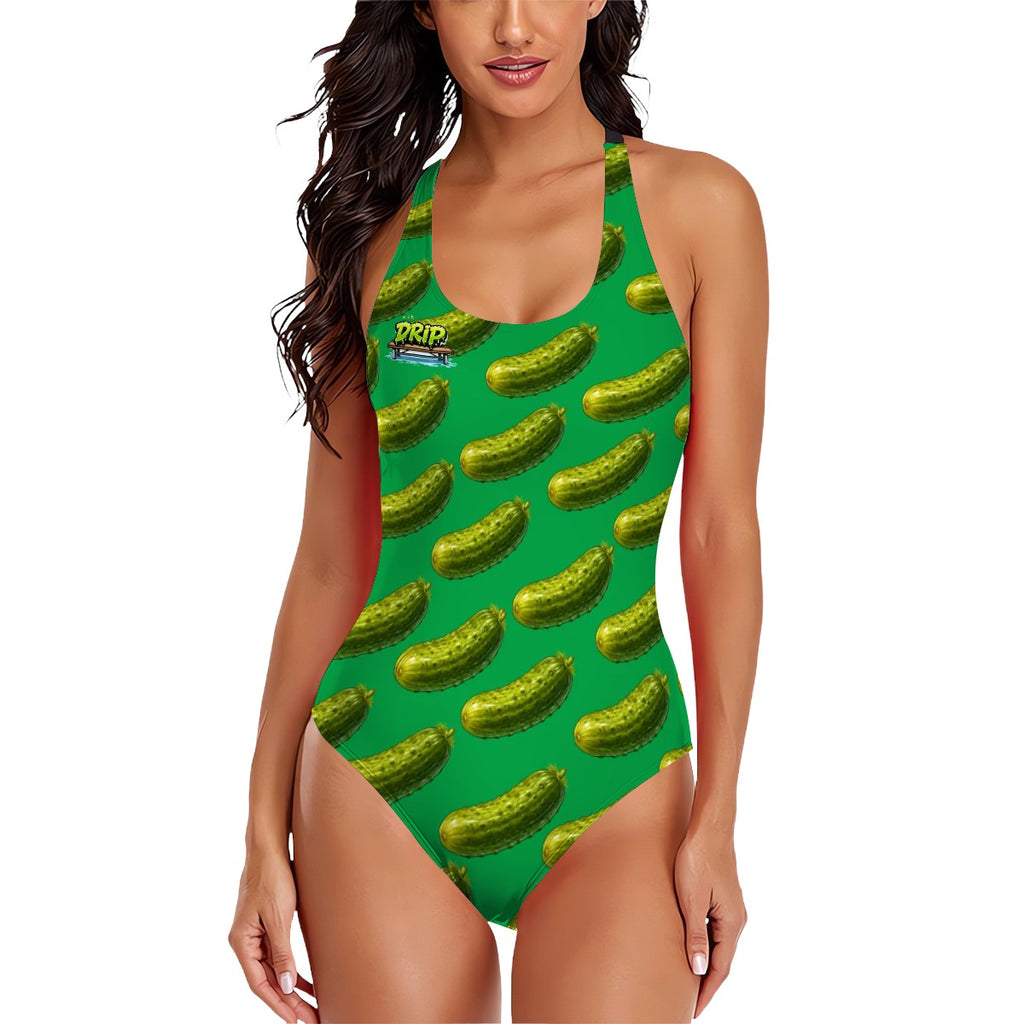 Cross-Back One Piece Swimsuit Women - Pickled Green