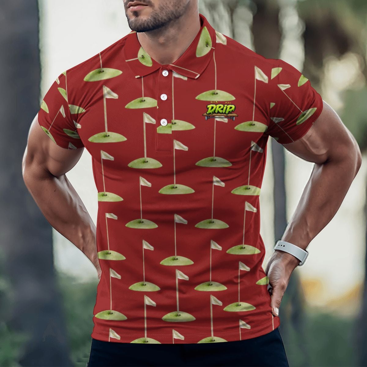Uncle Golf Shirt - Hole Flag Sketch Red