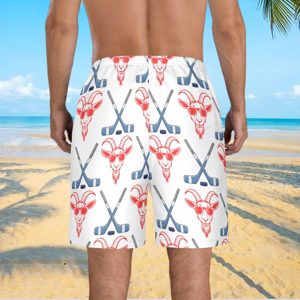 Men/Teen Swim Shorts - Goated Hockey White
