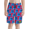 Youth Swim Shorts - Neon Blue Hockey Net Red