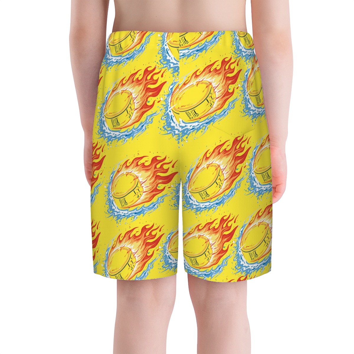 Youth Swim Shorts - Flamin Hockey Pucks Yellow