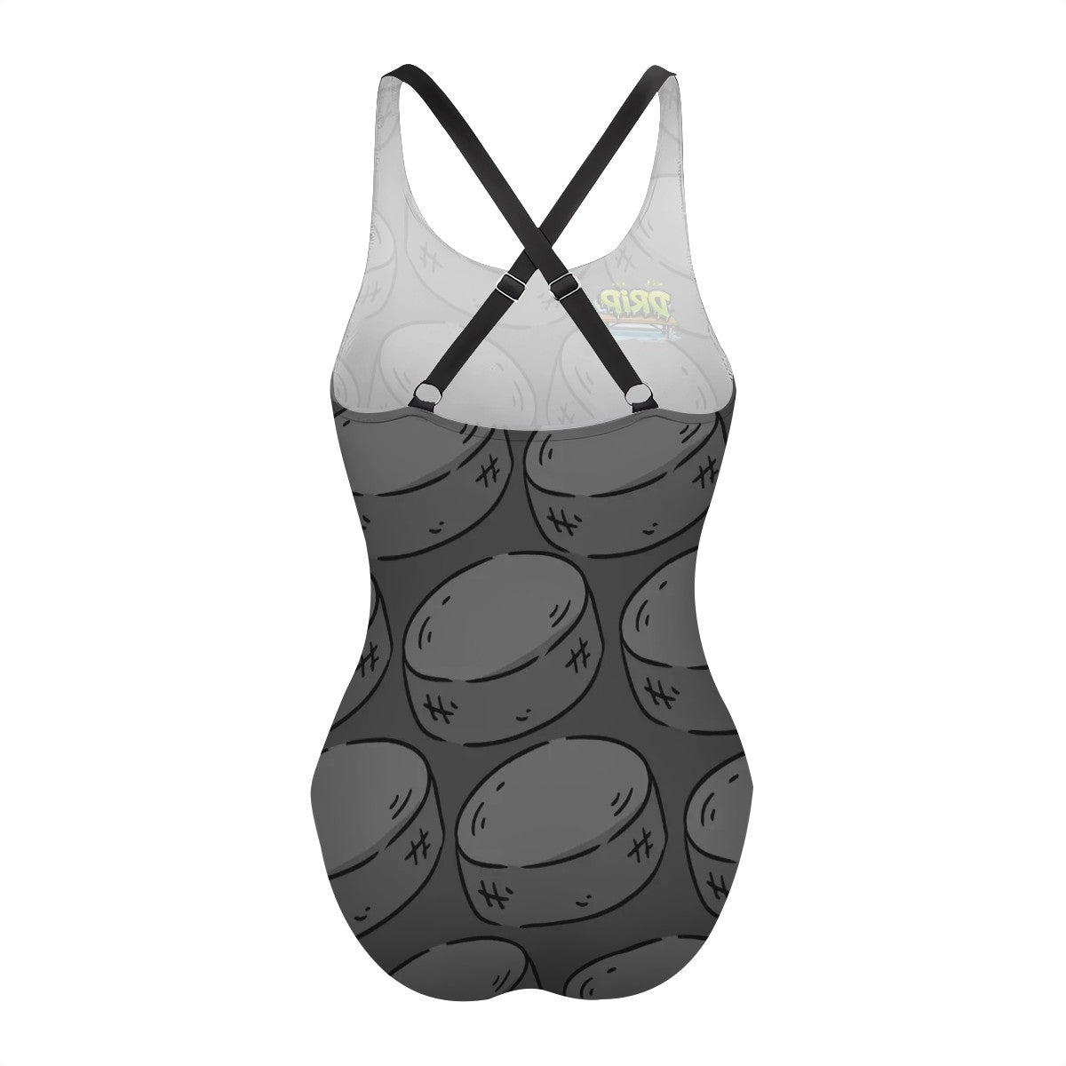 Cross-Back One Piece Swimsuit Women - Grey Hockey Pucks Grey