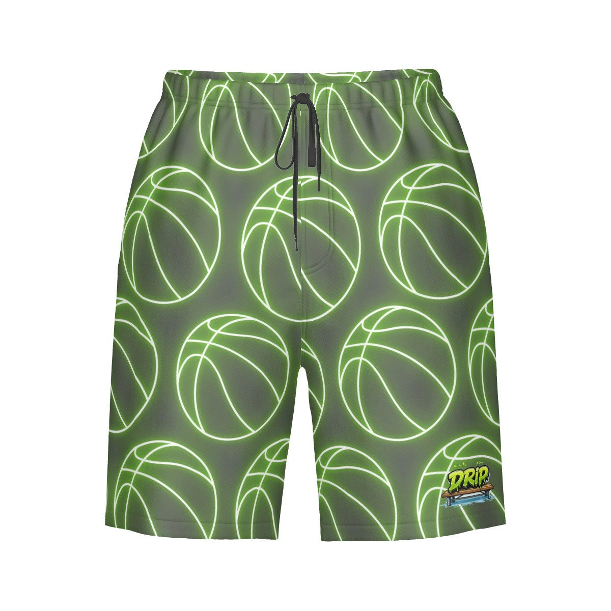 Men/Teen Swim Shorts - Neon Green Basketballs Charcoal