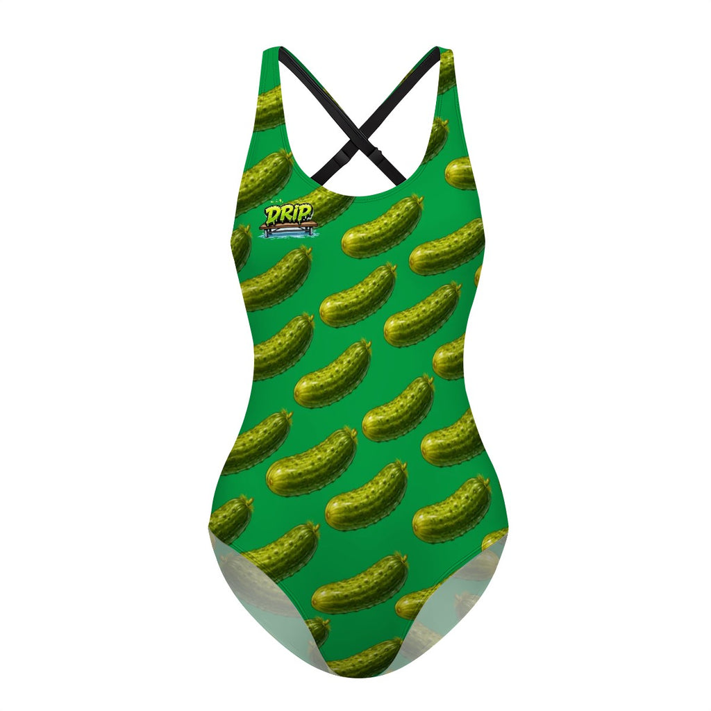 Cross-Back One Piece Swimsuit Women - Pickled Green