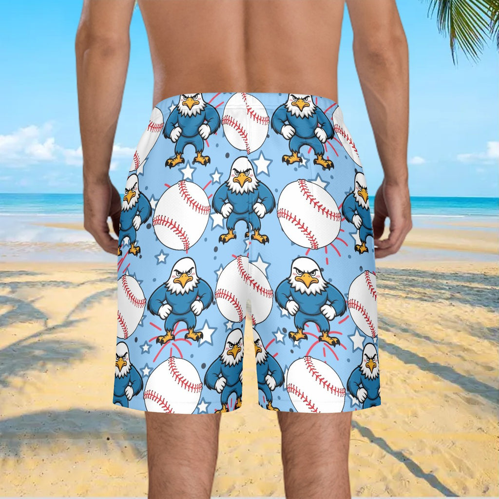 Men/Teen Swim Shorts - Stars and Strikes Ice Blue