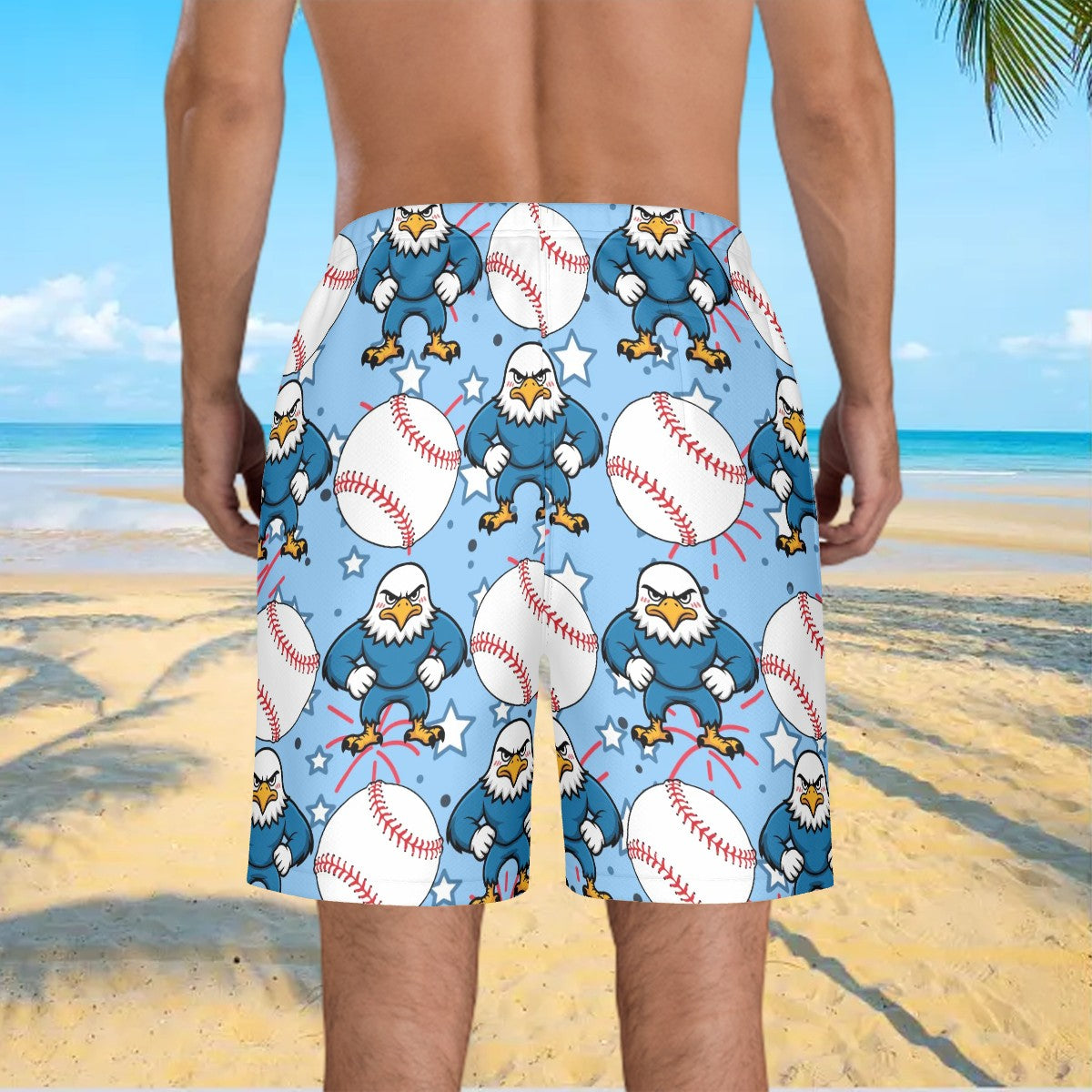 Men/Teen Swim Shorts - Stars and Strikes Ice Blue