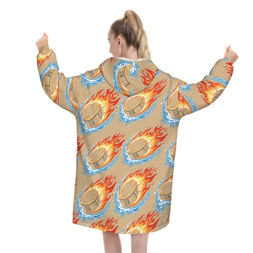 Adult Blanket Sweatshirt - Flamin Hockey Pucks Beige