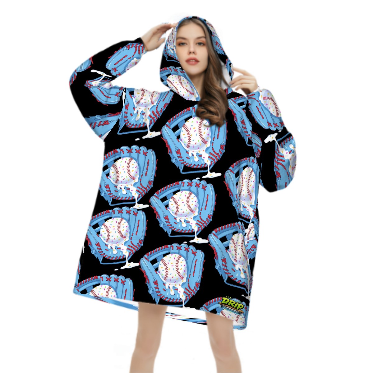 Adult Blanket Sweatshirt - Baseball Sprinkles Ice Cream Drip Black