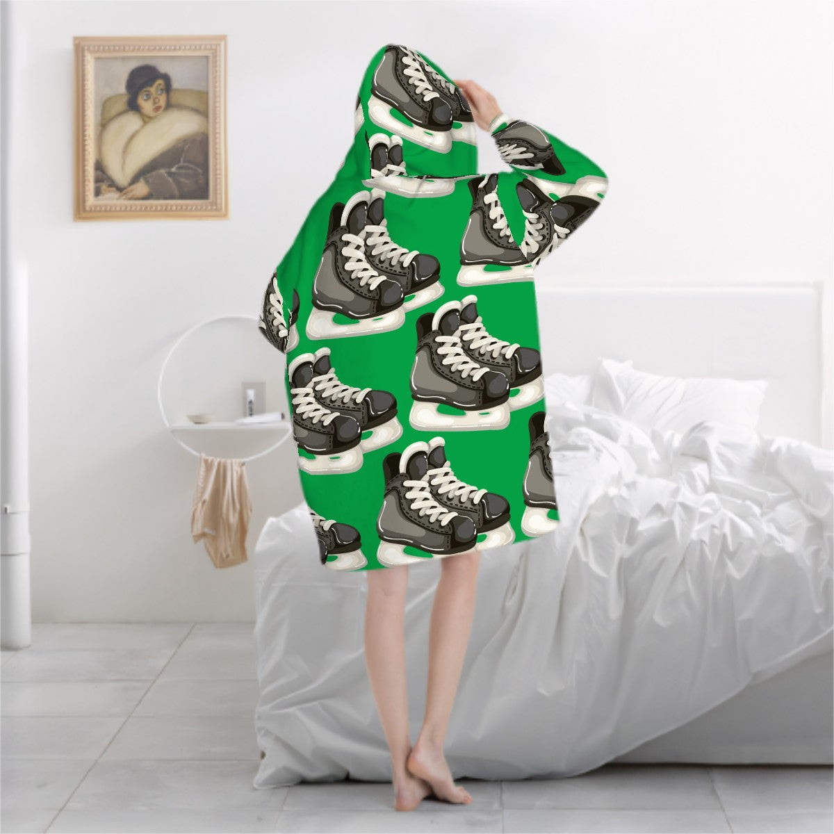 Adult Blanket Sweatshirt - Hockey Skates Classic Green