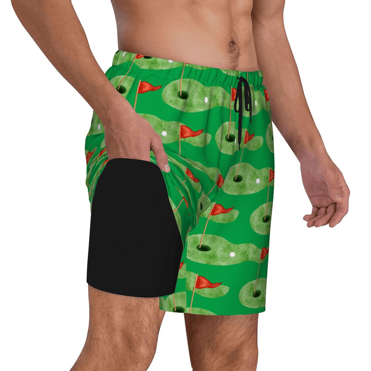 W2W Pro Mesh Hybrid Shorts - Green Hole Sketch Classic Green