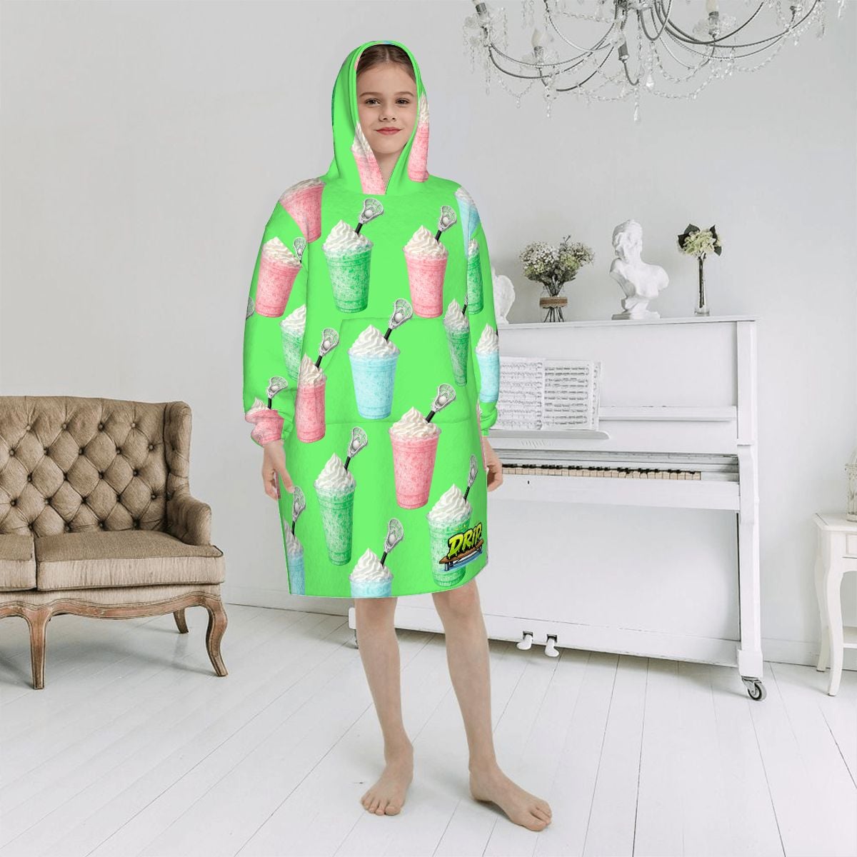 Youth Blanket Sweatshirt - Ice Cream Lacrosse Hot Green