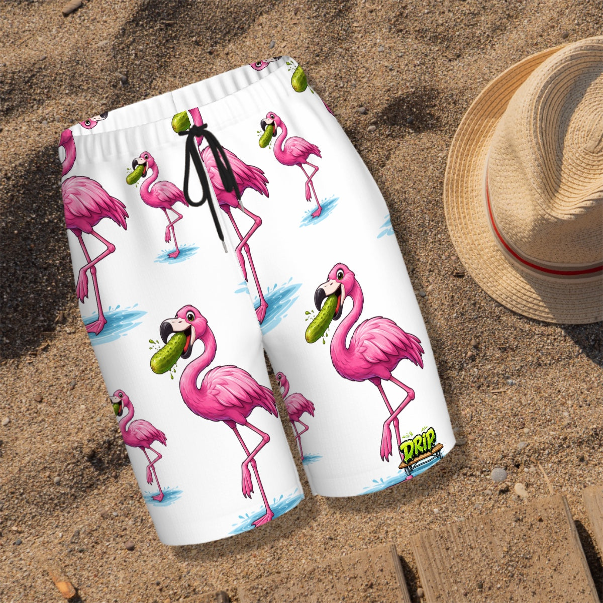 Youth Swim Shorts - Flamingo Pickle White