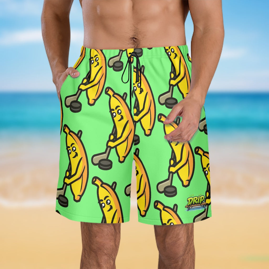 Men/Teen Swim Shorts - Bananas for Hockey Hot Green