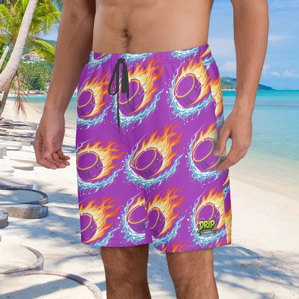 Men/Teen Swim Shorts - Flamin Hockey Pucks Classic Purple