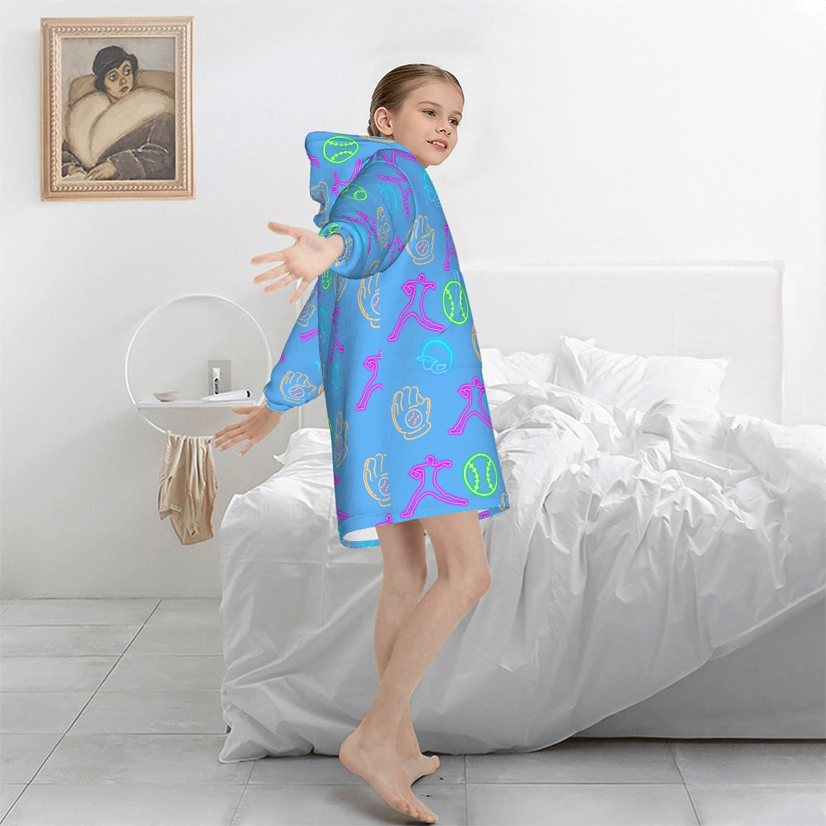 Youth Blanket Sweatshirt - Sky Blue Neon Lights