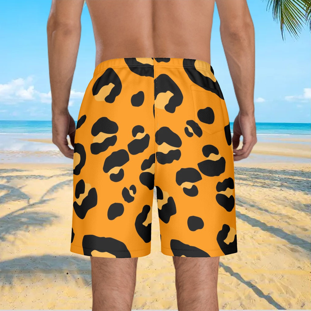 Men/Teen Swim Shorts - Drip Bench Leopard Orange