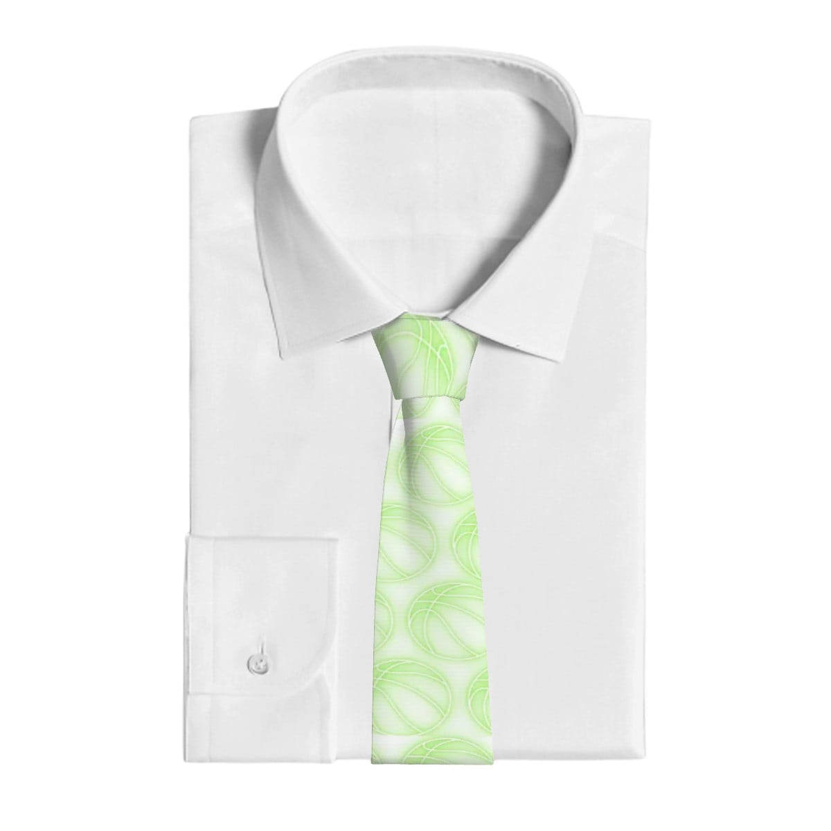 Game Day Tie - Neon Green Basketballs White