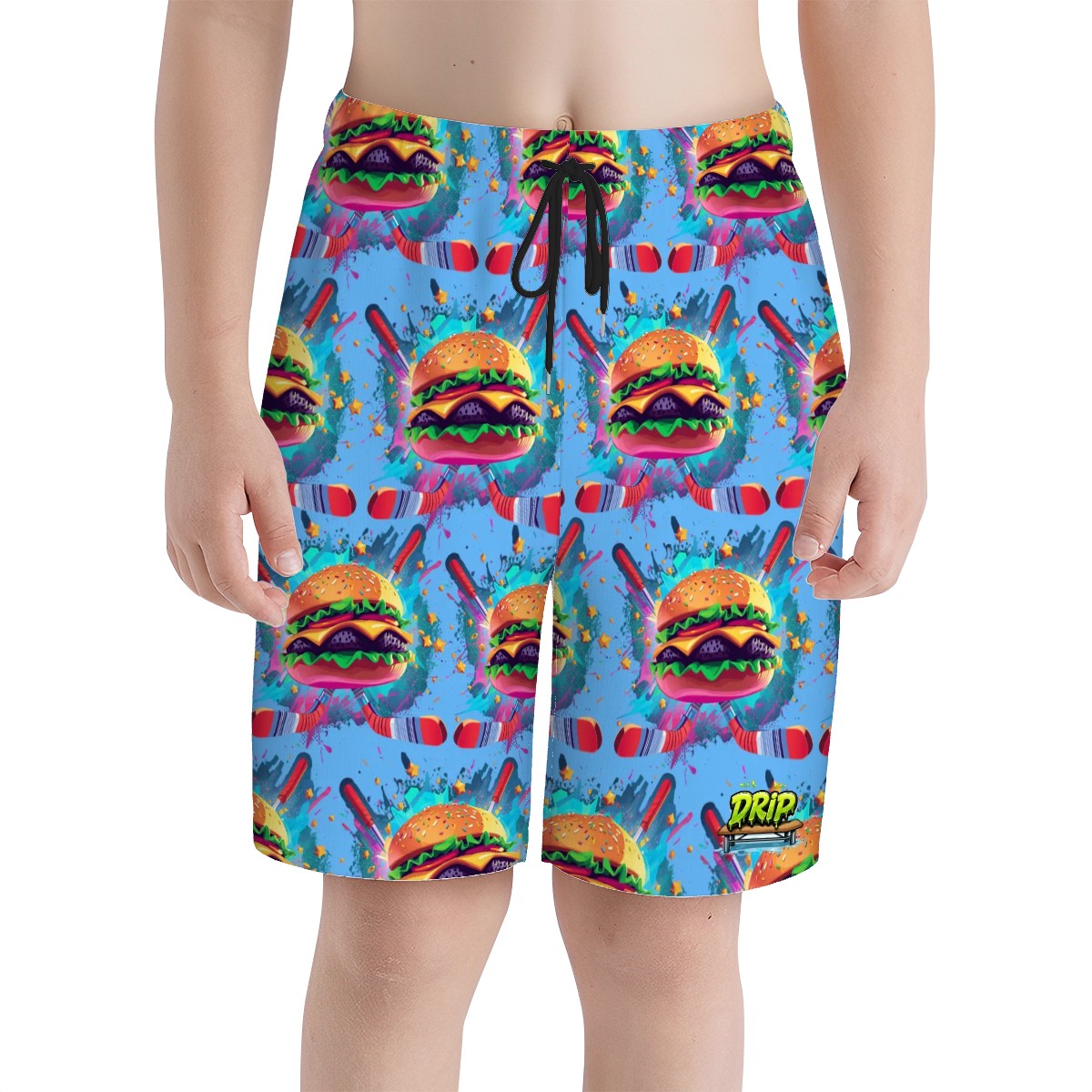 Youth Swim Shorts - Cheeseburger and Hockey Sauce Blue
