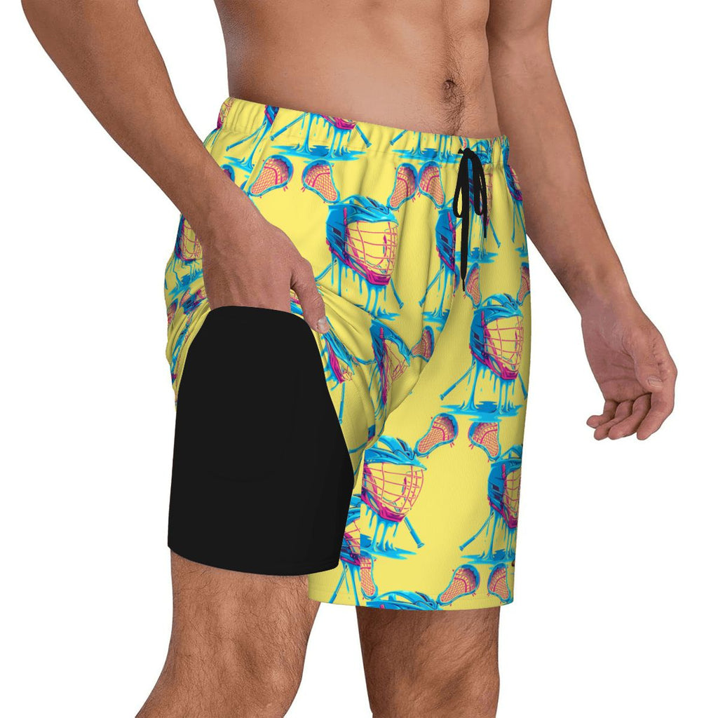 W2W Pro Mesh Hybrid Shorts - Lacrosse Helmet Sticks Yellow